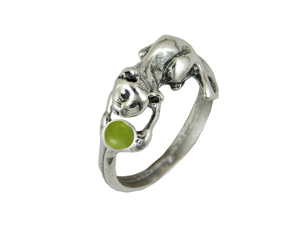 Sterling Silver Kitty Cat Ring With Peridot Size 5